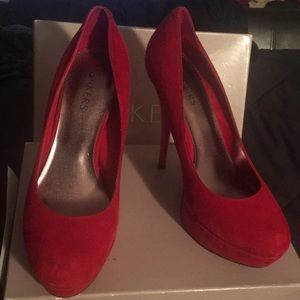 Red velvet heels